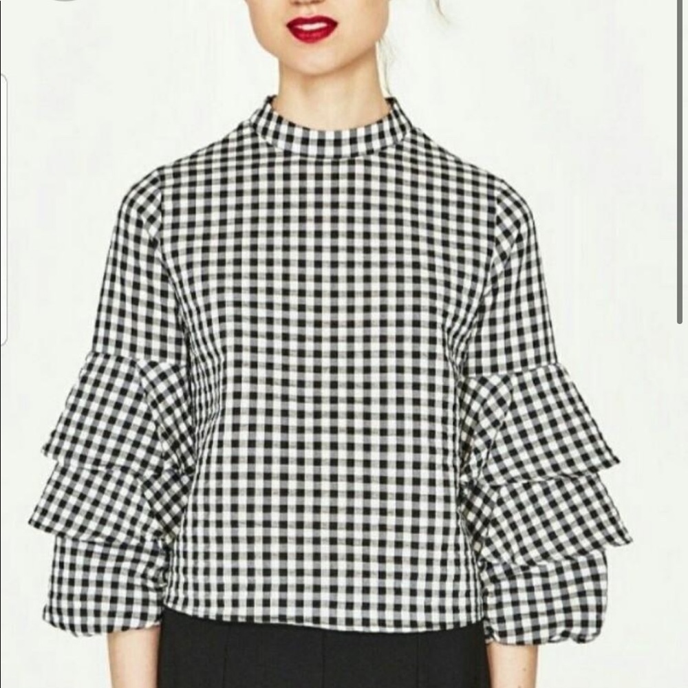 Zara Gingham Puff Sleeve Top